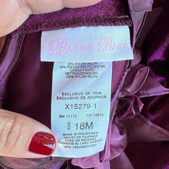 Bonnie Baby Bonnie Jean Velvet Holiday Dress Baby 18 Mo Plum Purple Rosette NWT - Picture 11 of 12